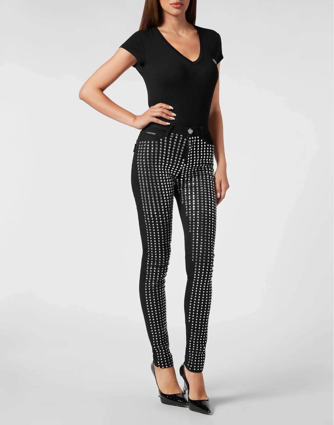 High Waist Jeggings Crystal Pinstripe, цвет: Черный