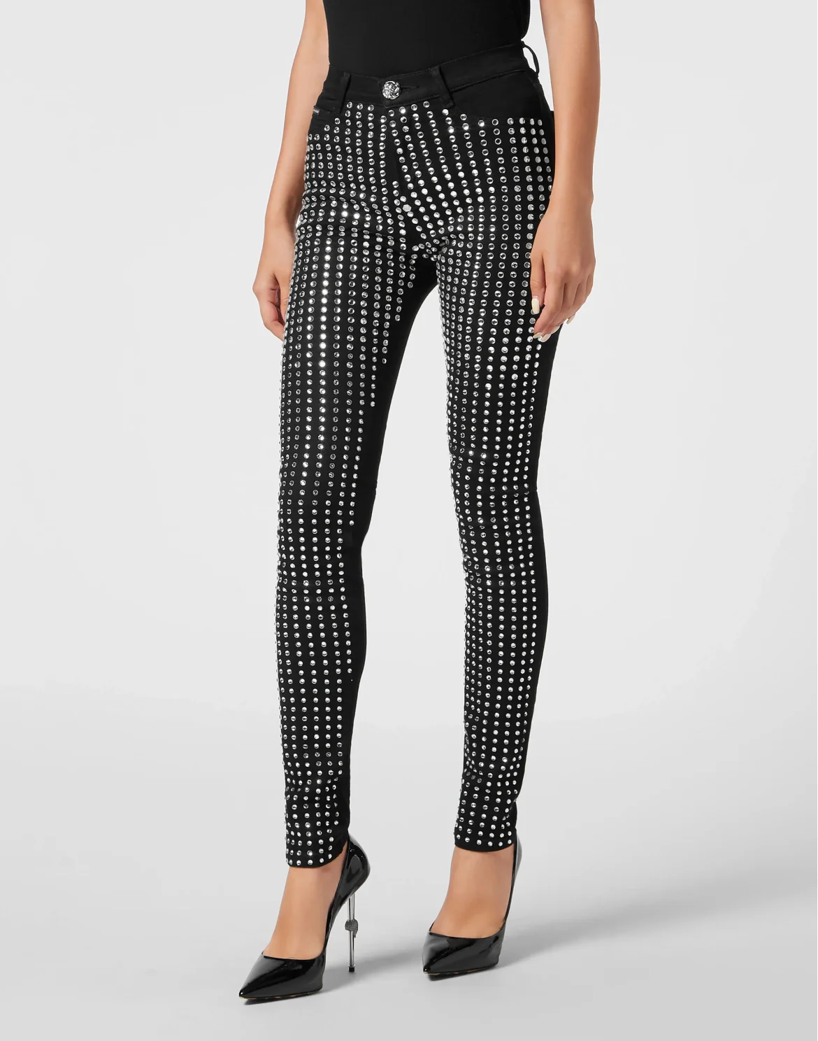 High Waist Jeggings Crystal Pinstripe, цвет: Черный
