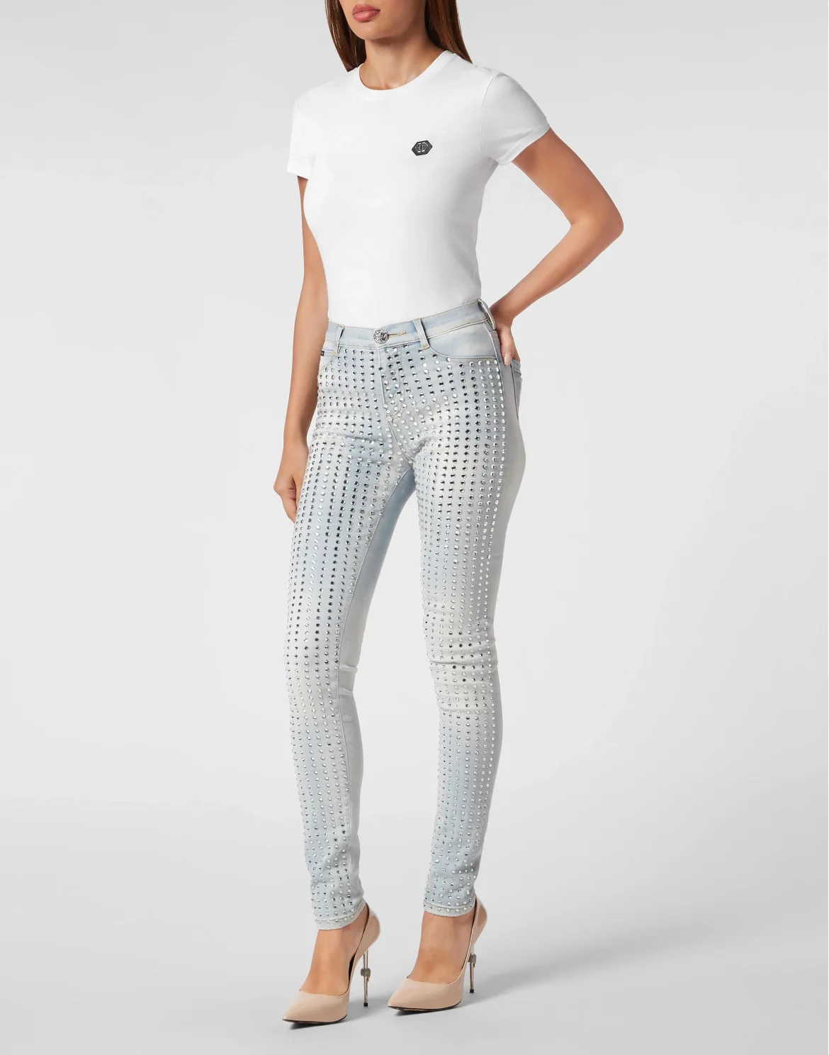 High Waist Jeggings Crystal Pinstripe, цвет: Голубой