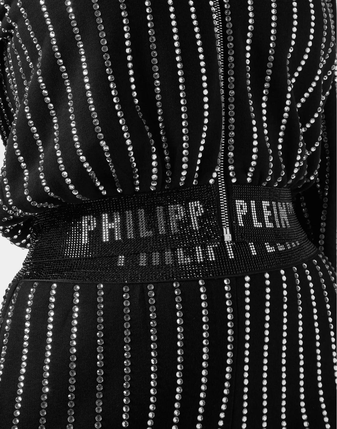 Cropped Hoody Sweatjacket with Crystals Crystal Pinstripe, цвет: Черный