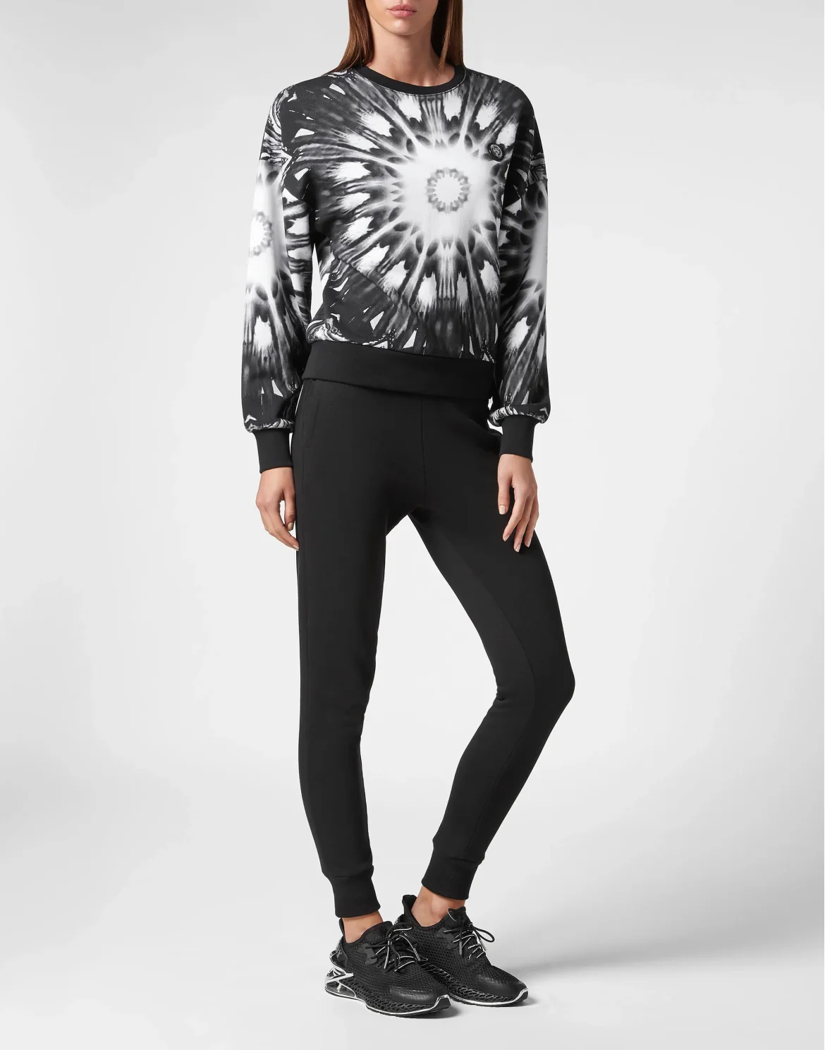 Cropped Roundneck Optical Flower, цвет: Черный