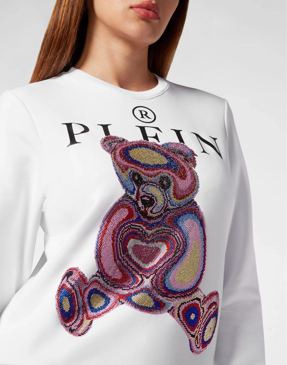 Sweatshirt LS with Crystals Teddy Bear, цвет: Белый
