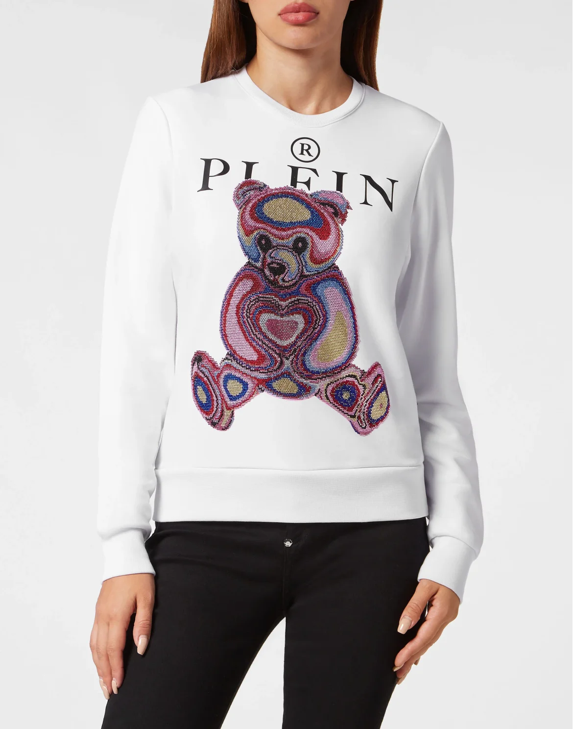Sweatshirt LS with Crystals Teddy Bear, цвет: Белый