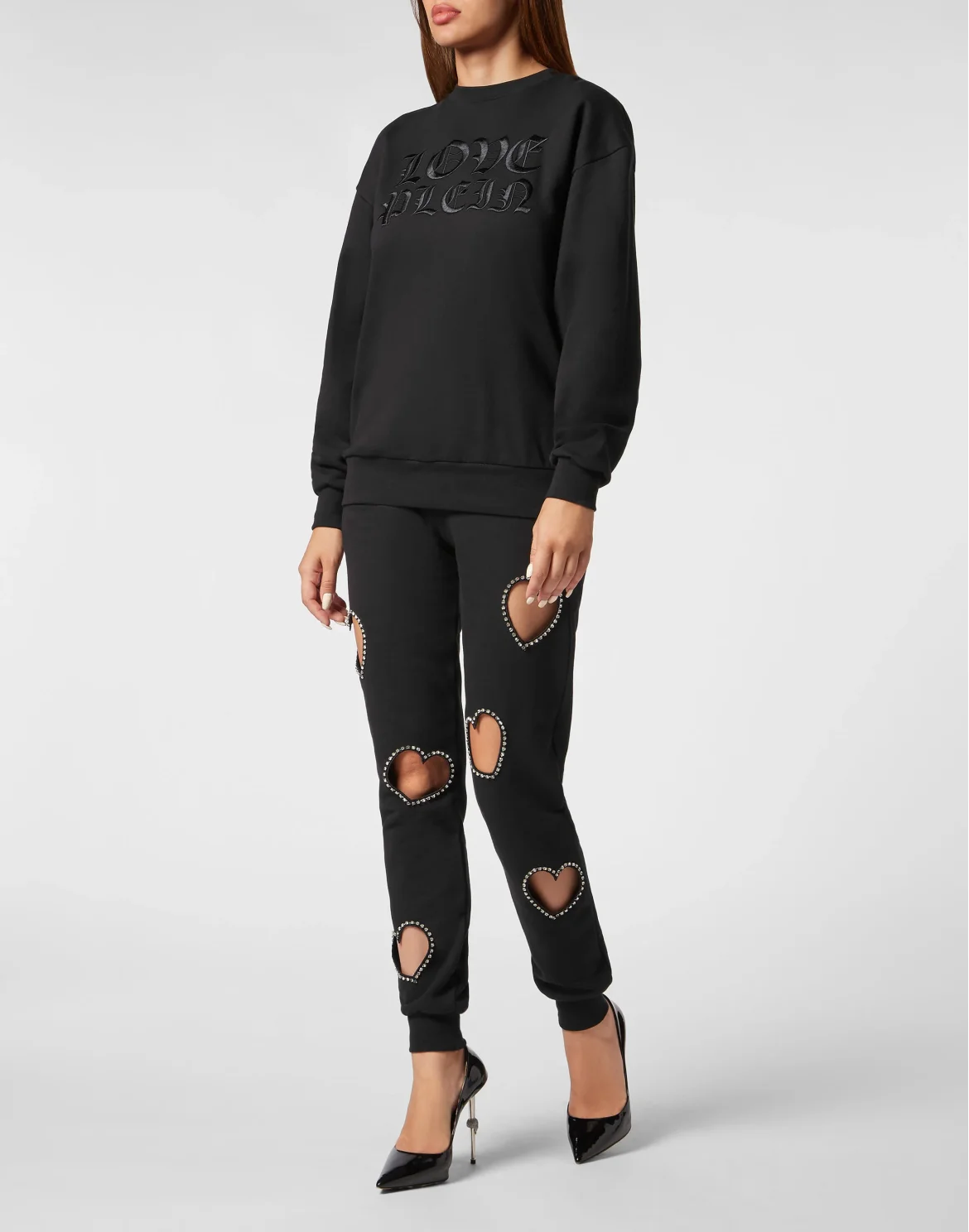 Padded Shoulder Sweatshirt Roundneck Heart, цвет: Черный