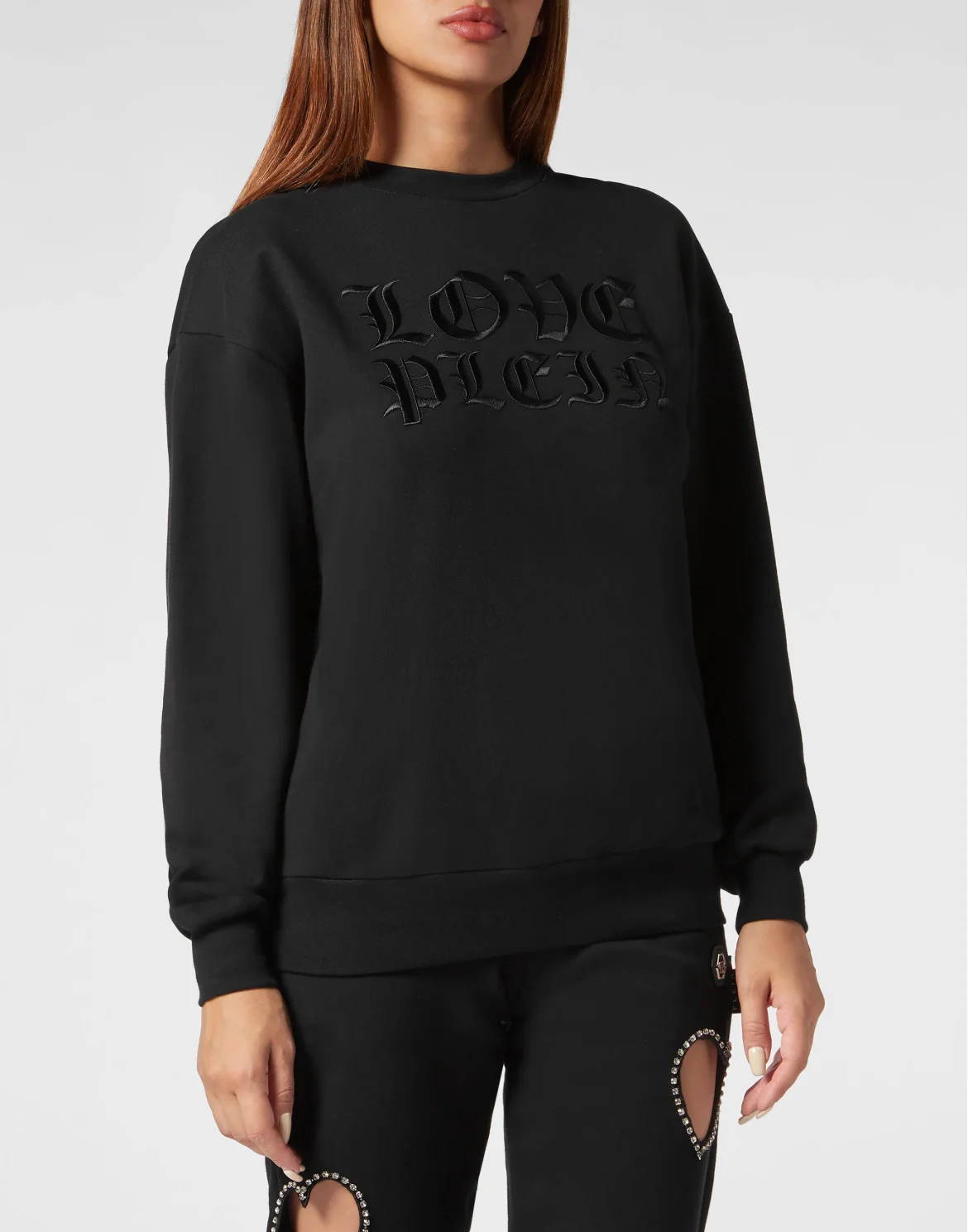 Padded Shoulder Sweatshirt Roundneck Heart, цвет: Черный