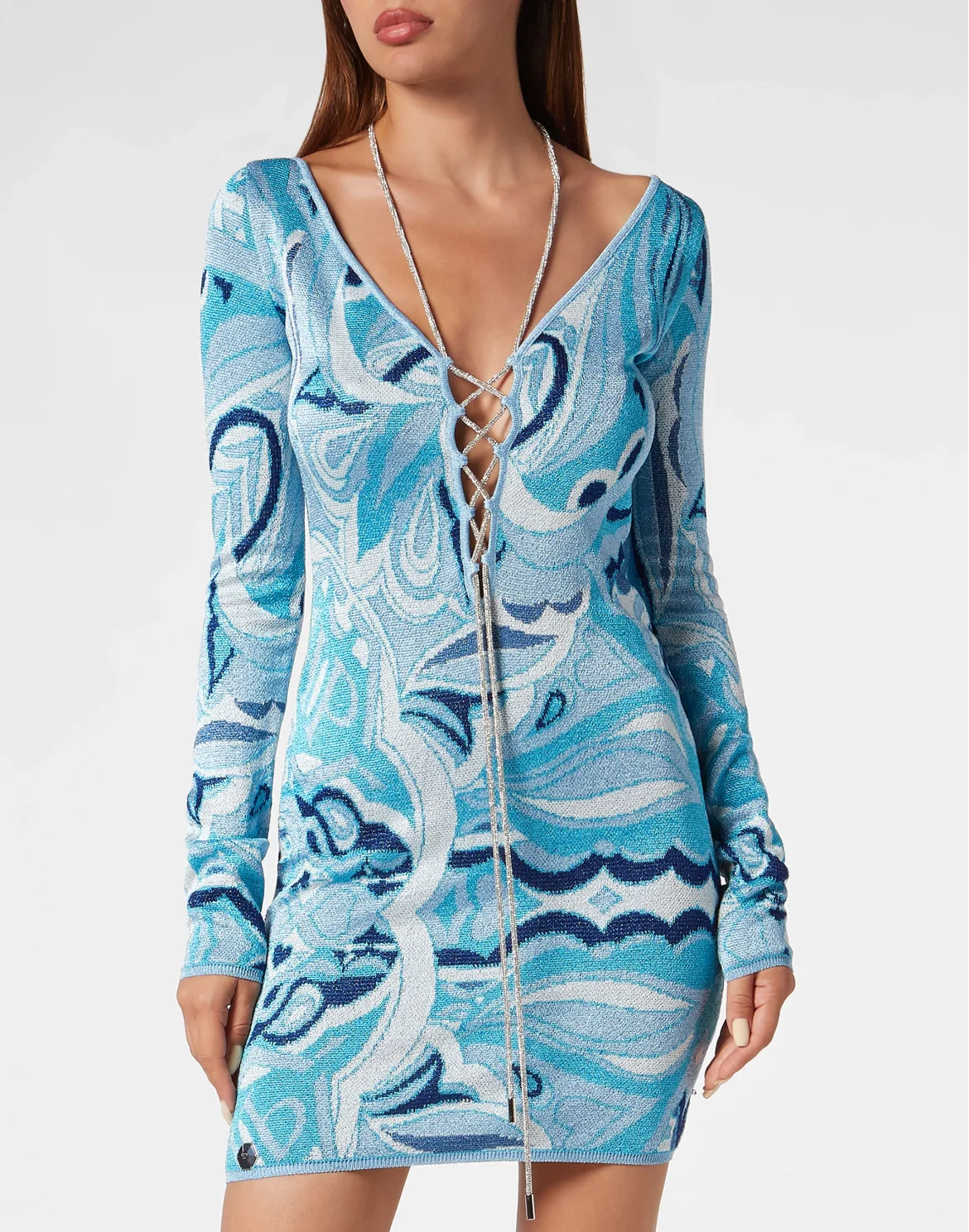 Lurex Knit Mini Dress Crystal Stripe, цвет: Голубой