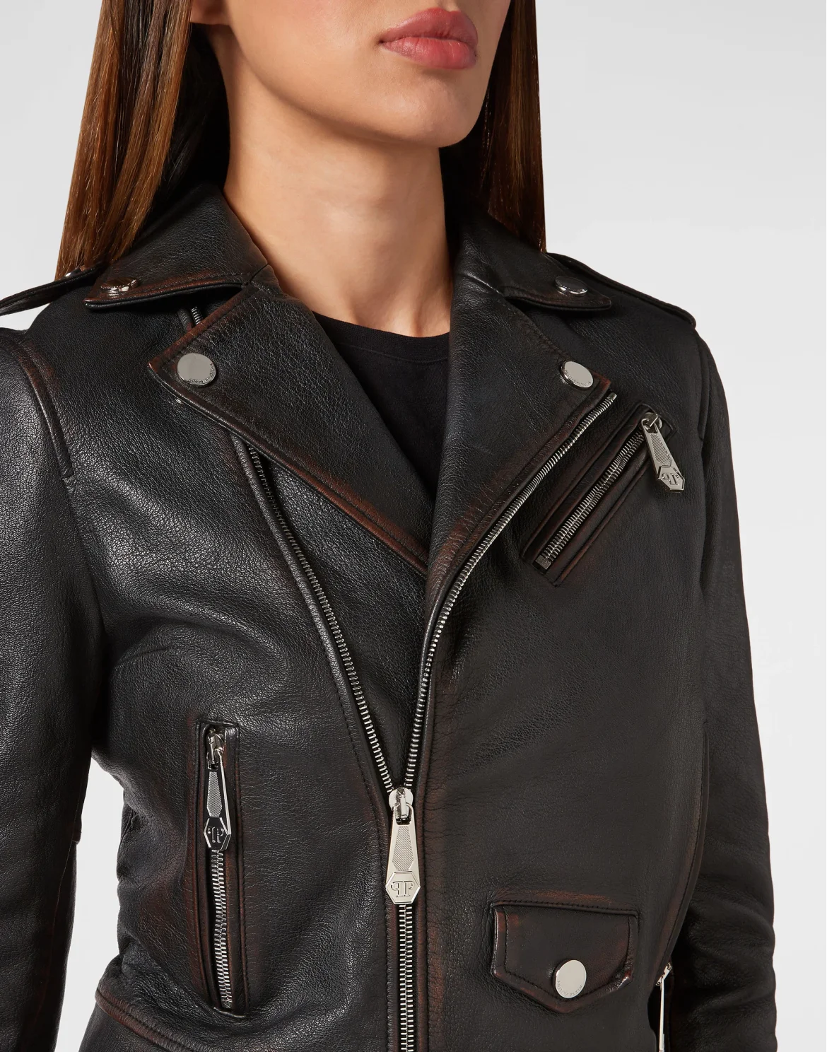 Vintage Leather Boxy Biker, цвет: Черный