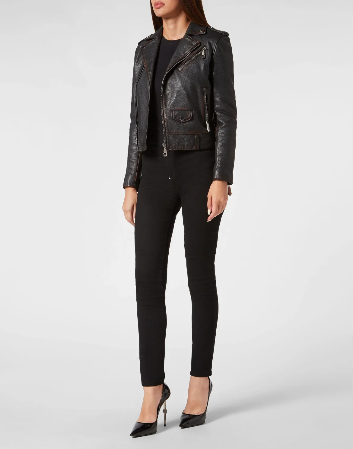 Vintage Leather Boxy Biker, цвет: Черный