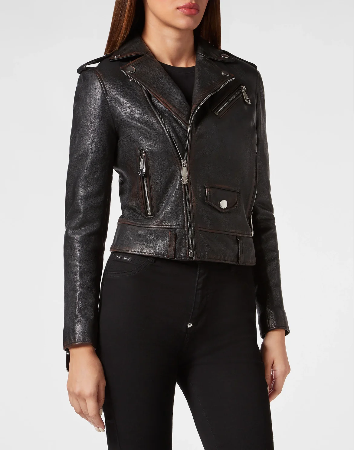 Vintage Leather Boxy Biker, цвет: Черный