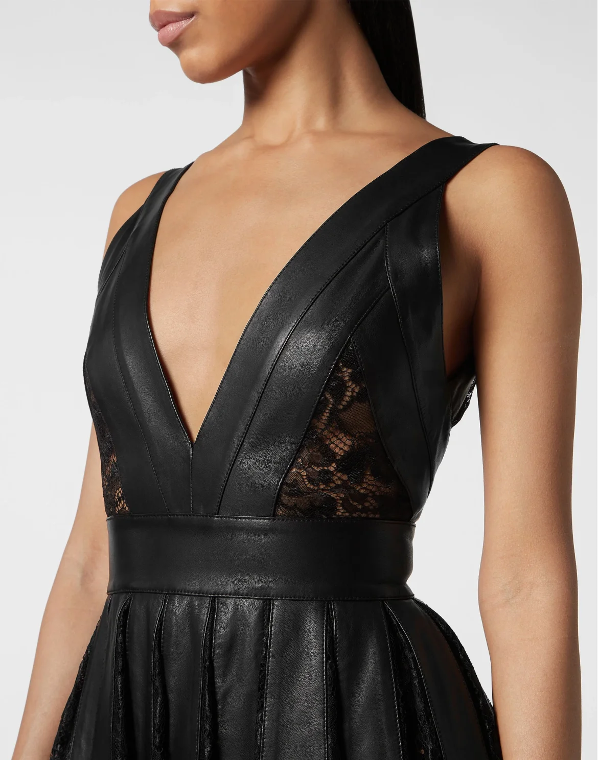 Leather Mini Dress Lace, цвет: Черный