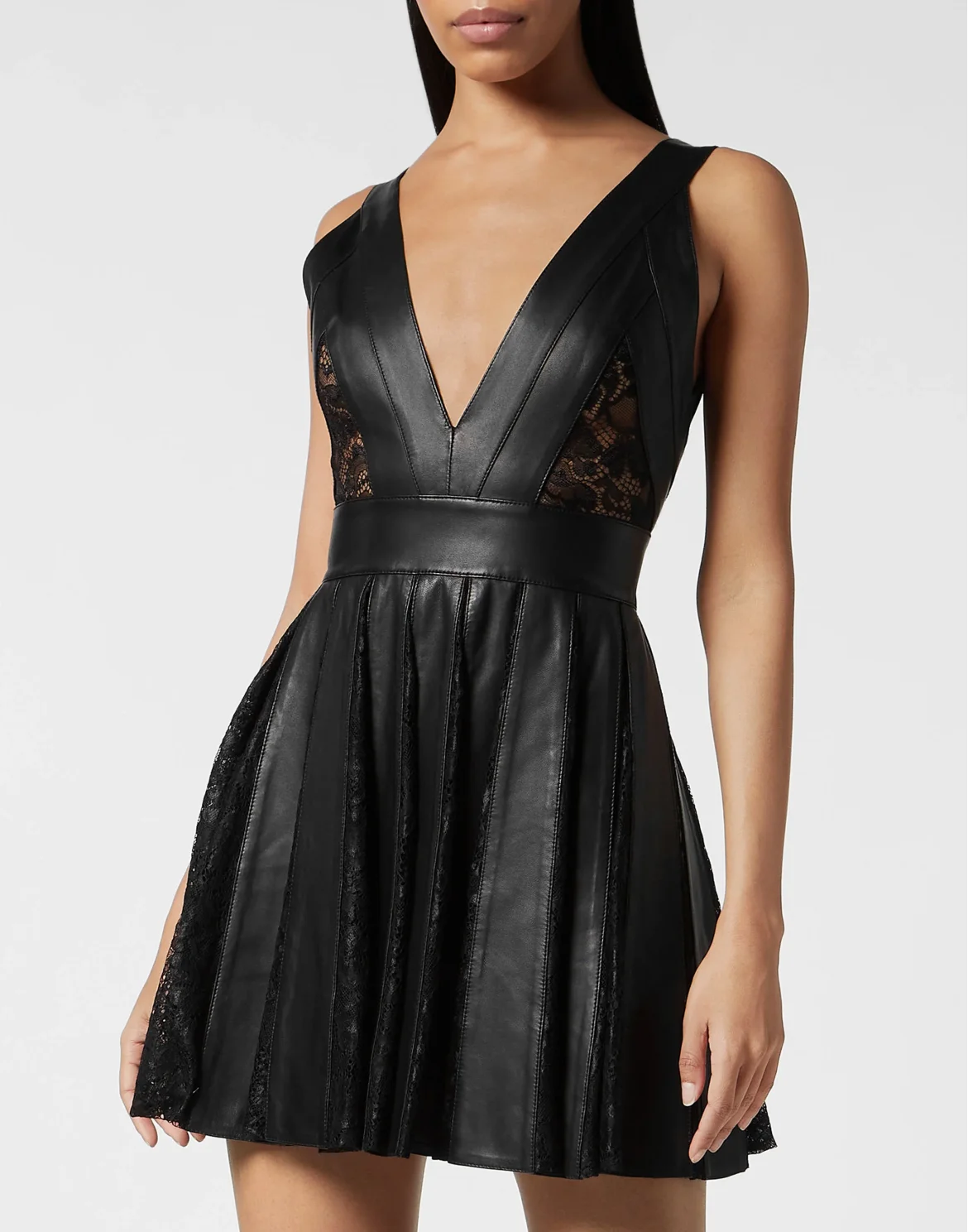 Leather Mini Dress Lace, цвет: Черный