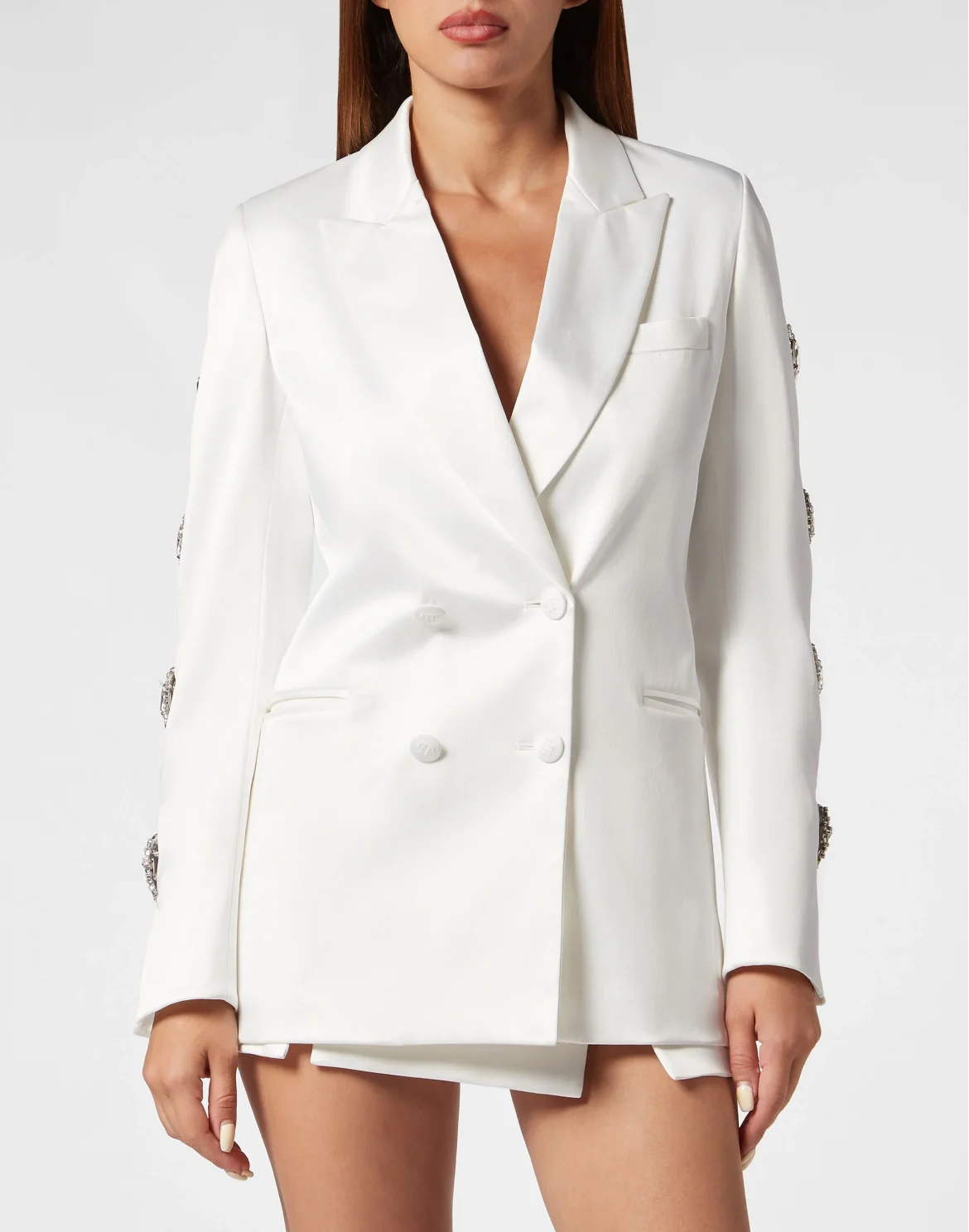 Double Breasted Oversize Blazer Brooches, цвет: Белый