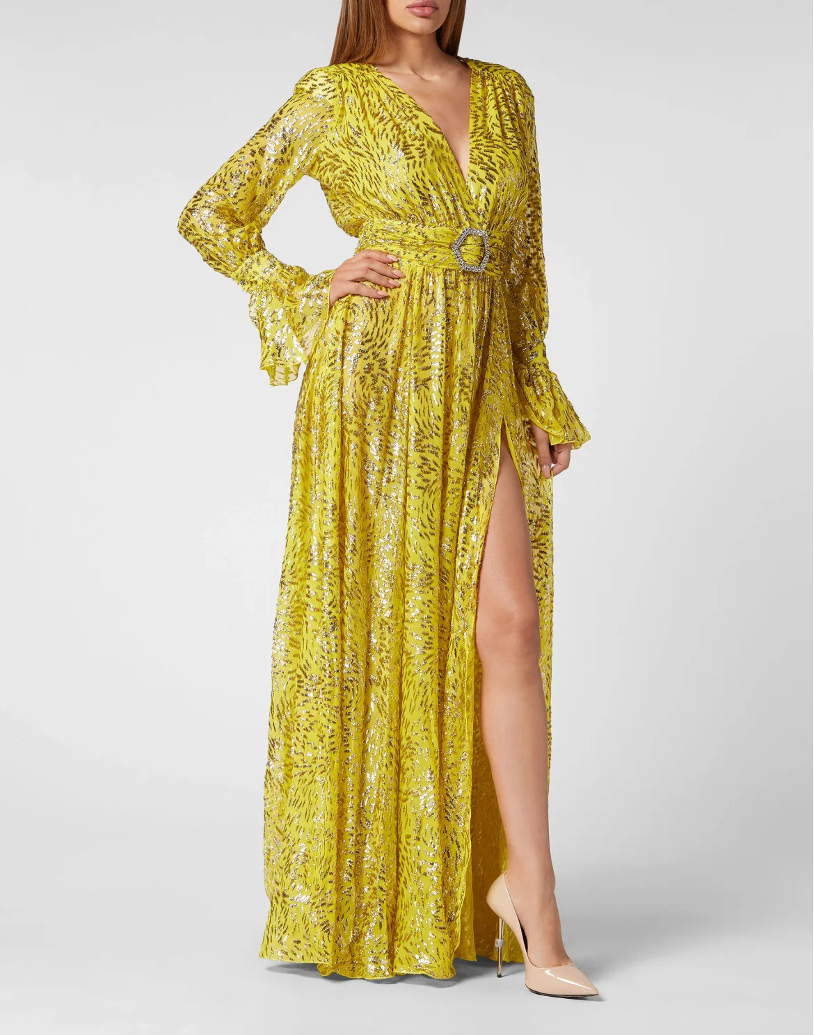 Gold Lurex Long Dress, цвет: Желтый