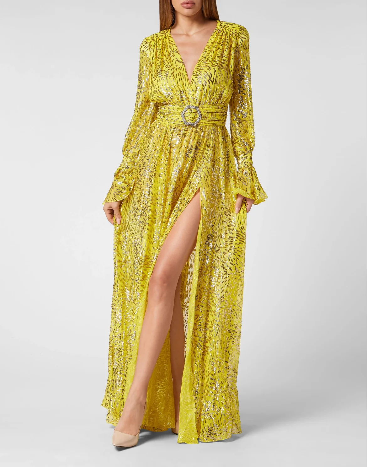 Gold Lurex Long Dress, цвет: Желтый