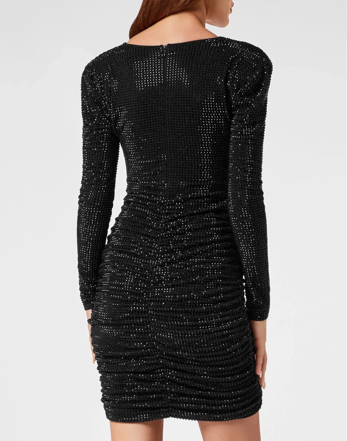 Padded Shoulder Mini Dress LS Fluo Strass, цвет: Черный