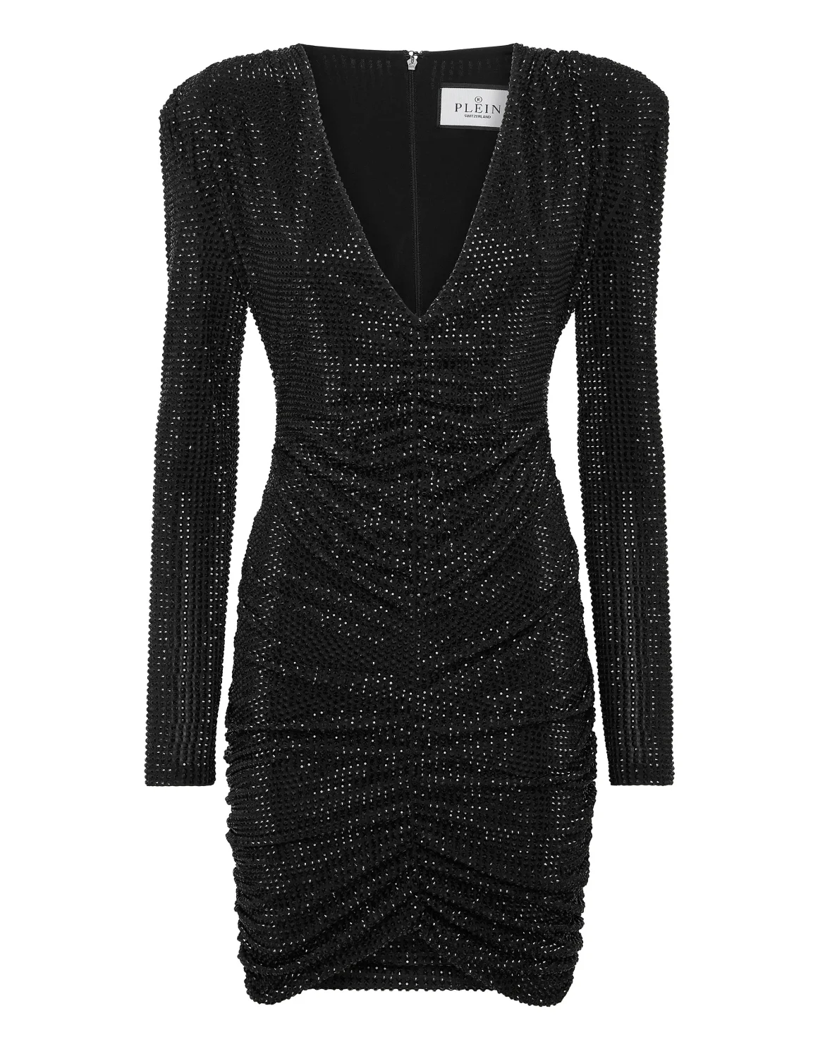 Padded Shoulder Mini Dress LS Fluo Strass, цвет: Черный