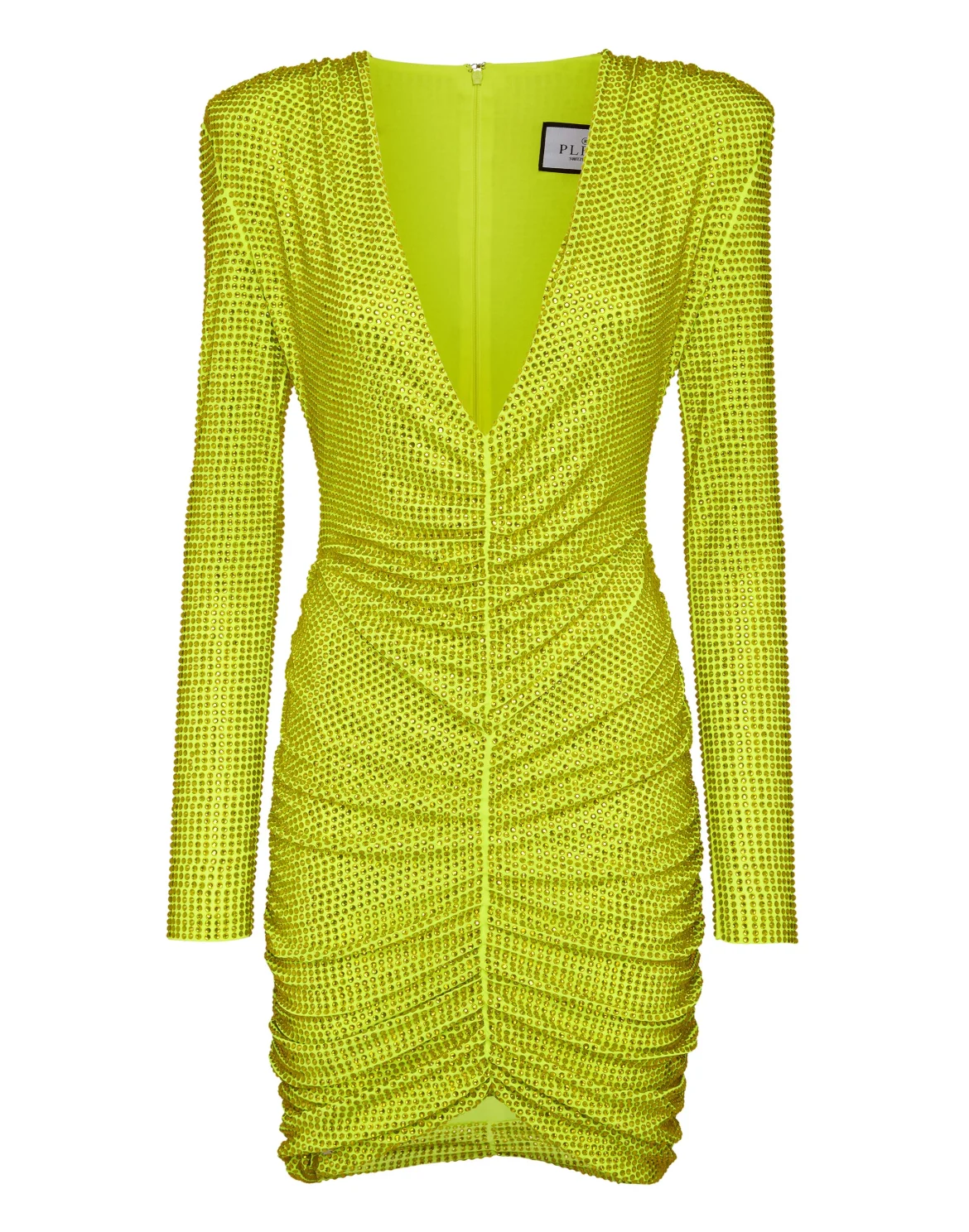Padded Shoulder Mini Dress LS Fluo Strass, цвет: Желтый
