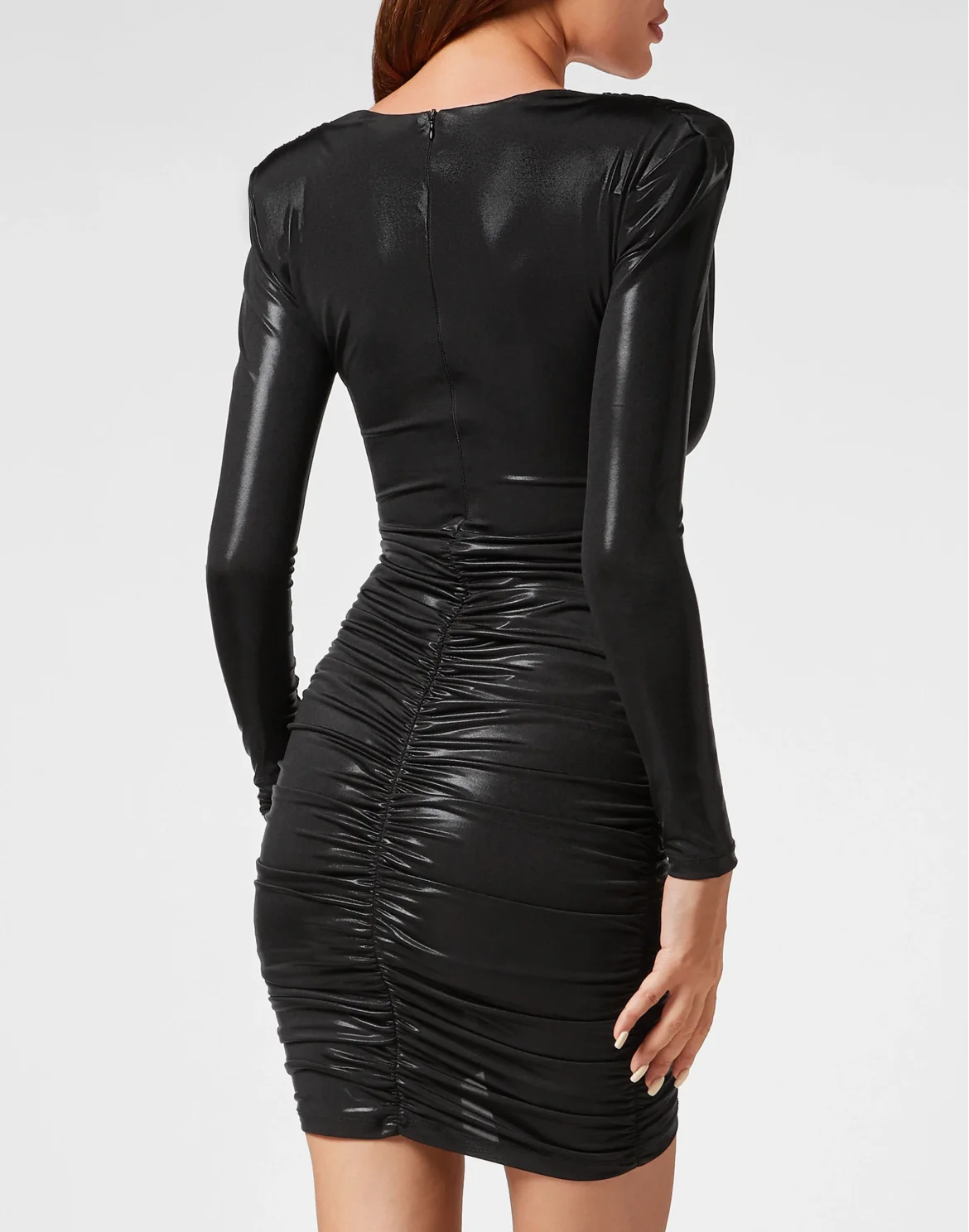Padded Shoulder Lame Mini Dress, цвет: Черный