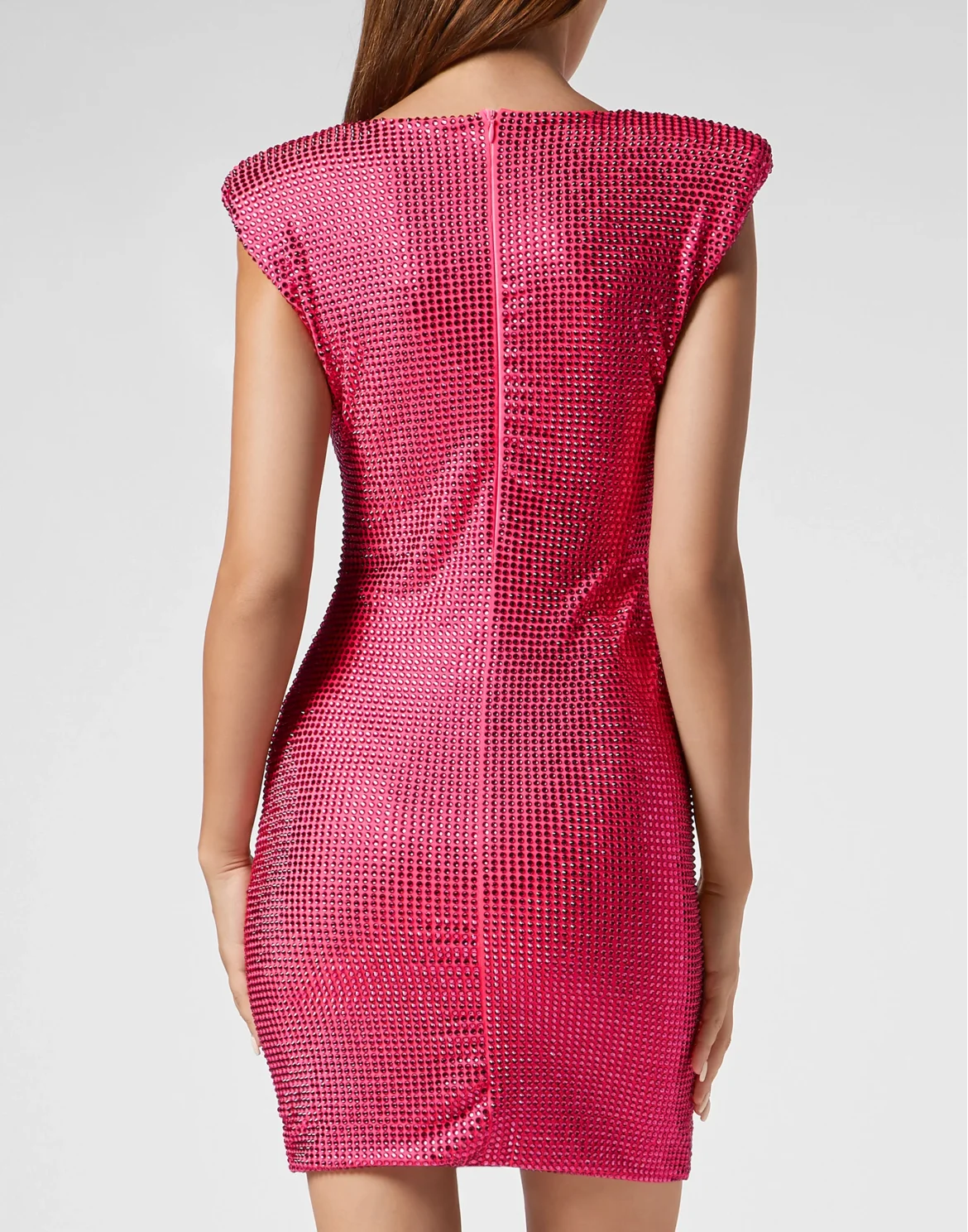 Padded Shoulder Mini Dress Fluo Strass, цвет: Розовый