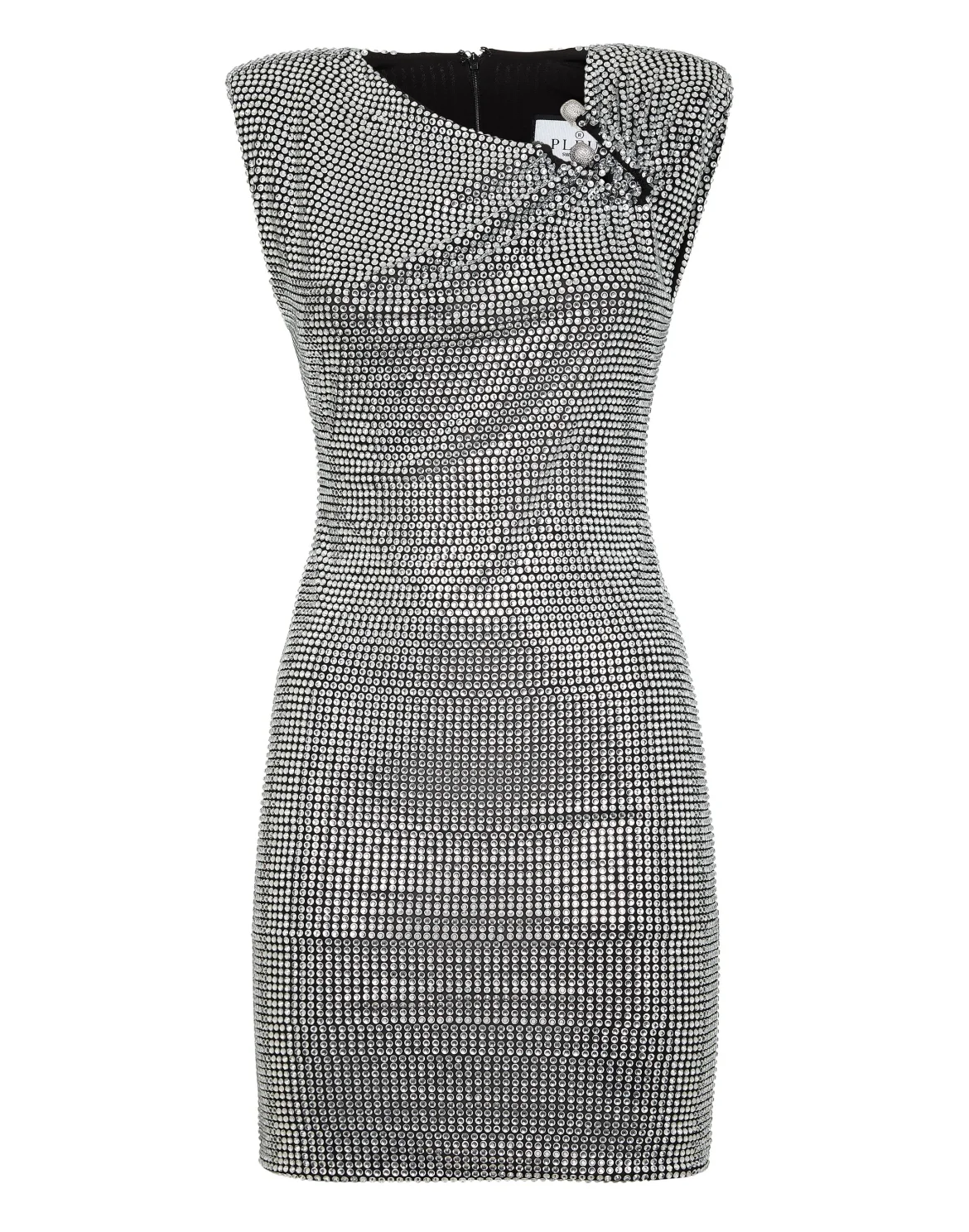 Padded Shoulder Mini Dress Fluo Strass, цвет: Прозрачный