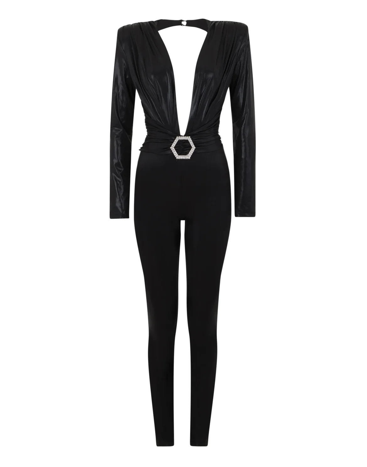 Padded Shoulder Lame Jumpsuit, цвет: Черный