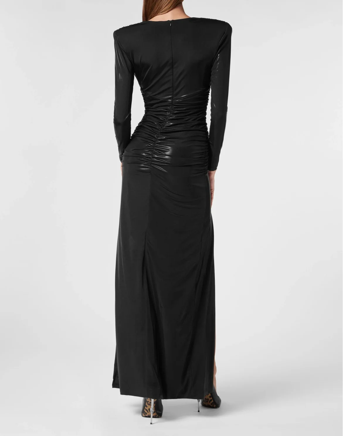 Padded Shoulder V-neck S Long Dress LS, цвет: Черный