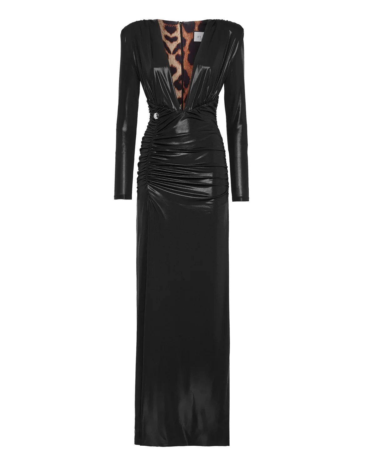 Padded Shoulder V-neck S Long Dress LS, цвет: Черный