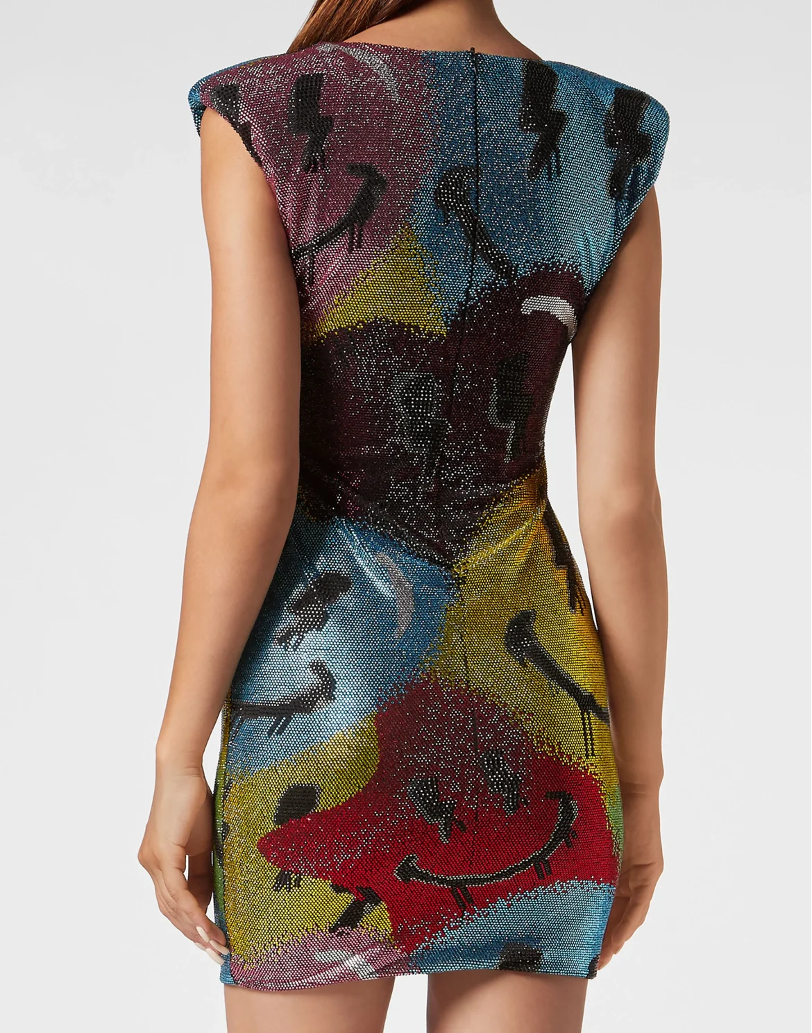 Padded Shoulder Mini Dress with Crystals Smile, цвет: Мультиколор