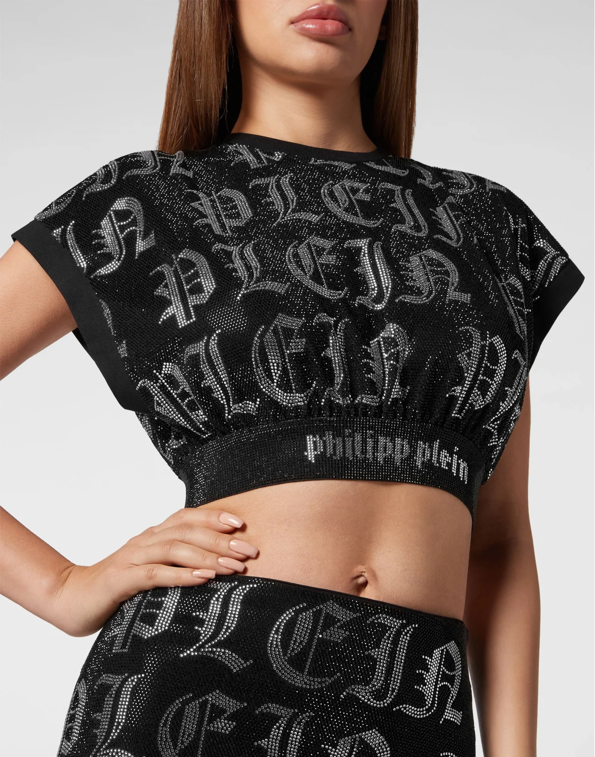 Cropped Top Gothic Plein Strass, цвет: Черный