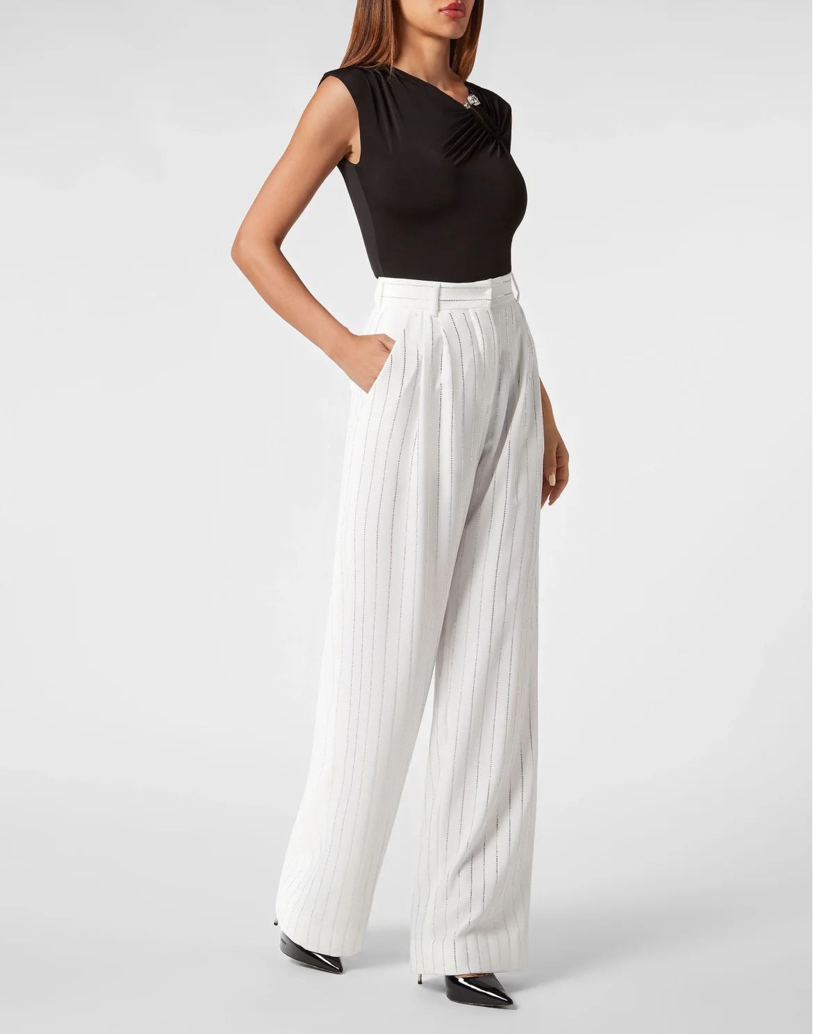 Cady Trousers Man Fit Crystal Pinstripe, цвет: Белый