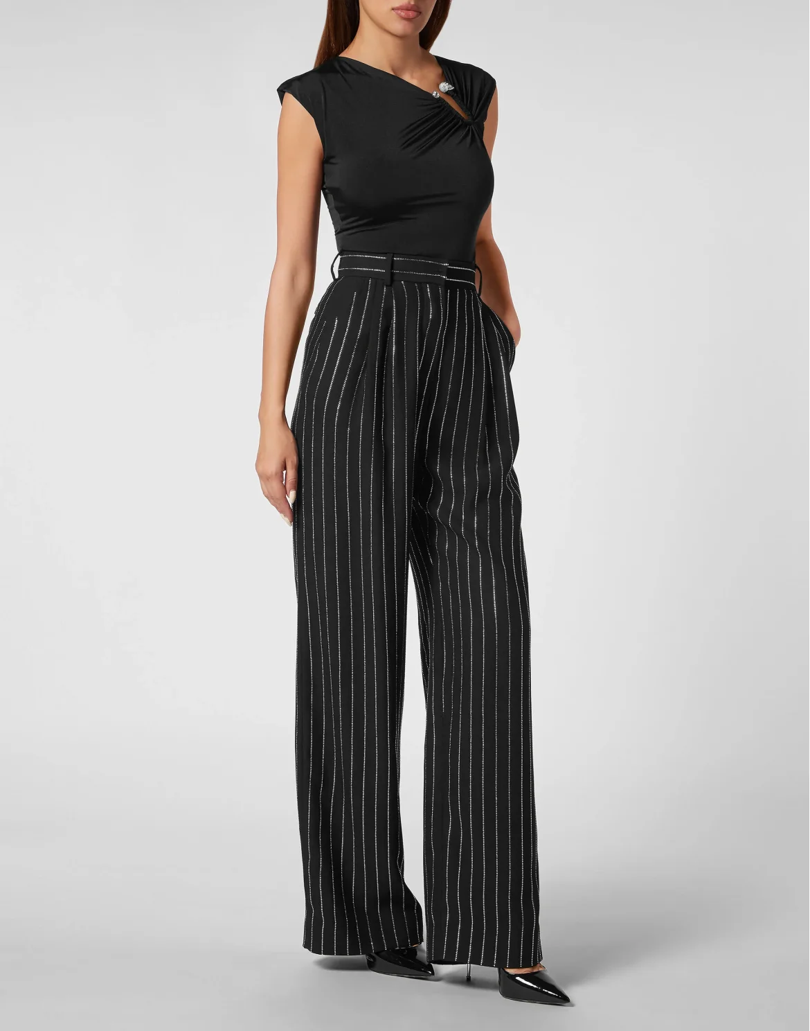 Cady Trousers Man Fit Crystal Pinstripe, цвет: Черный