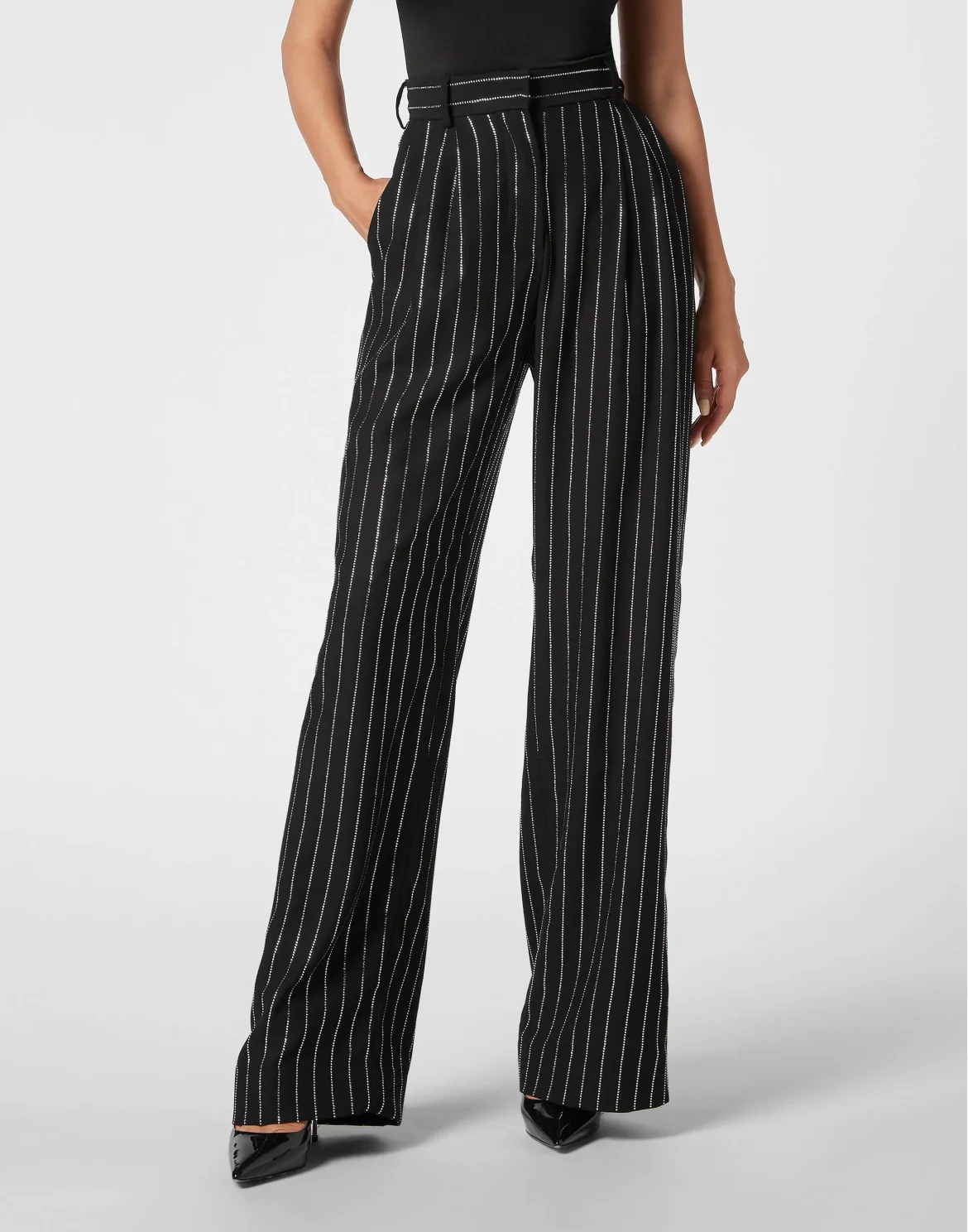 Cady Trousers Man Fit Crystal Pinstripe, цвет: Черный