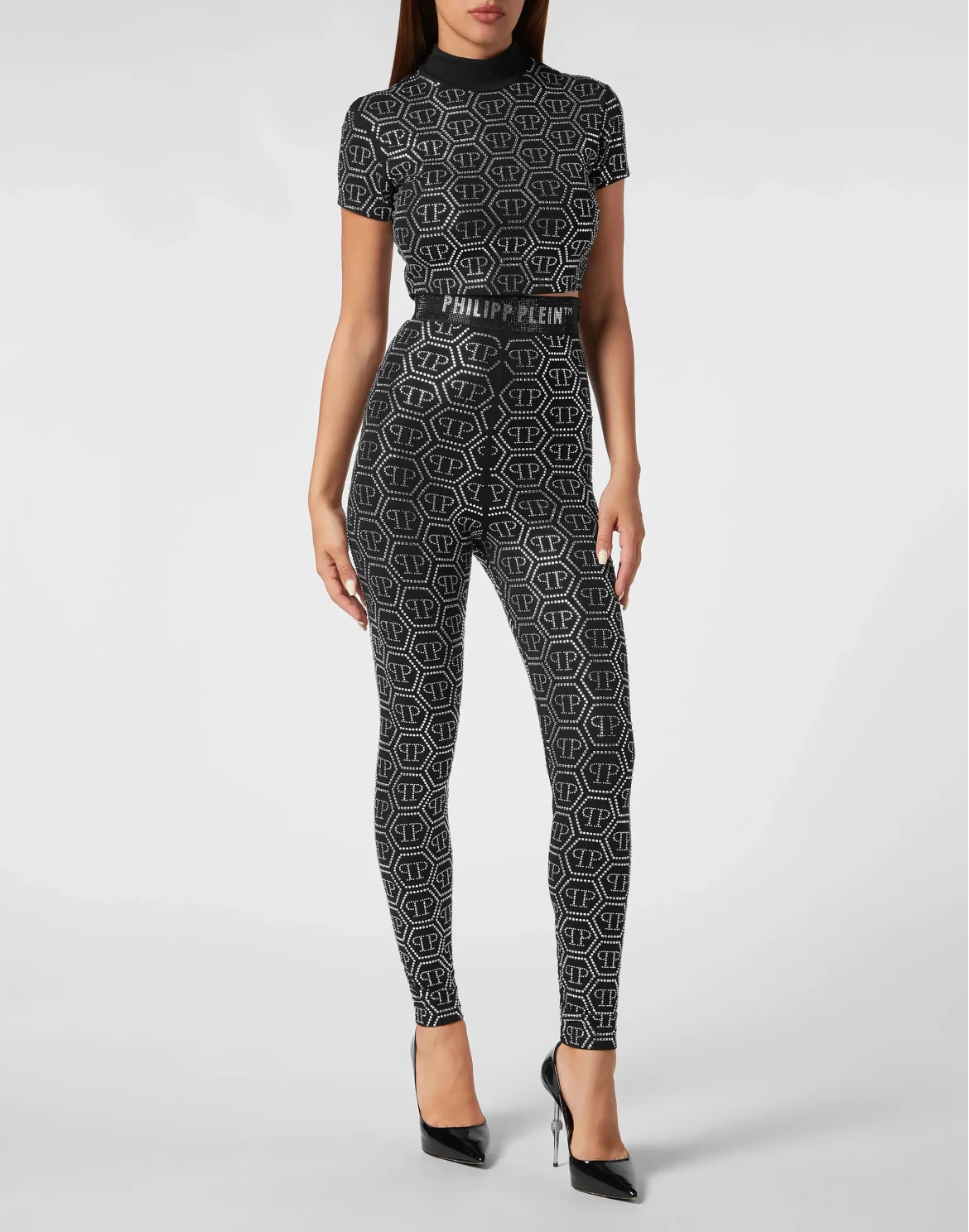Leggings Monogram Strass, цвет: Черный