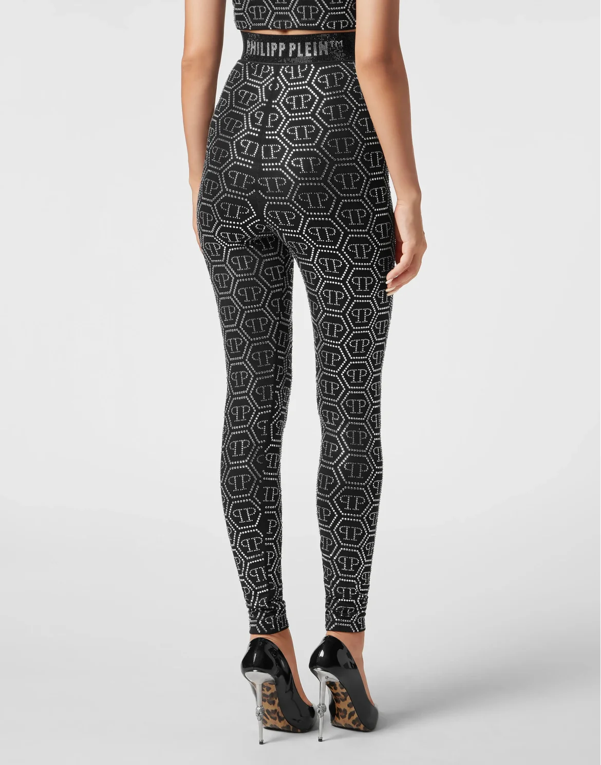 Leggings Monogram Strass, цвет: Черный