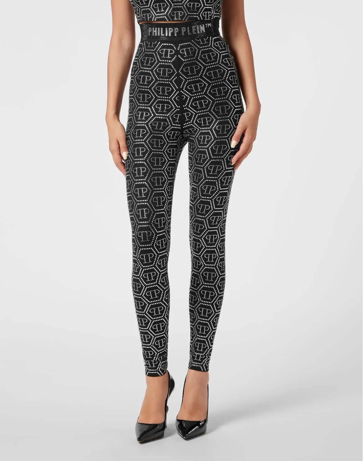 Leggings Monogram Strass, цвет: Черный