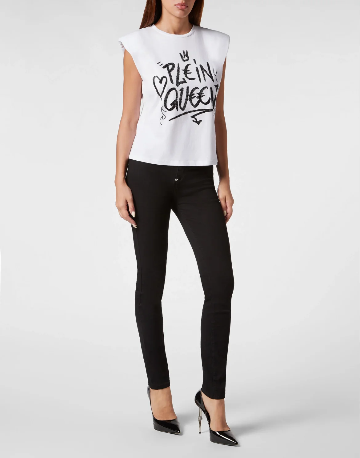 Sleeveless T-Shirt Sexy Pure with Crystals, цвет: Белый