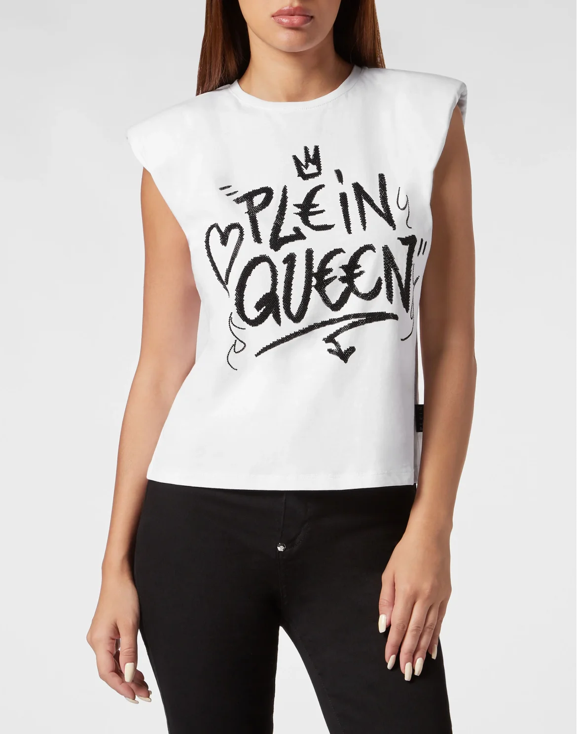 Sleeveless T-Shirt Sexy Pure with Crystals, цвет: Белый