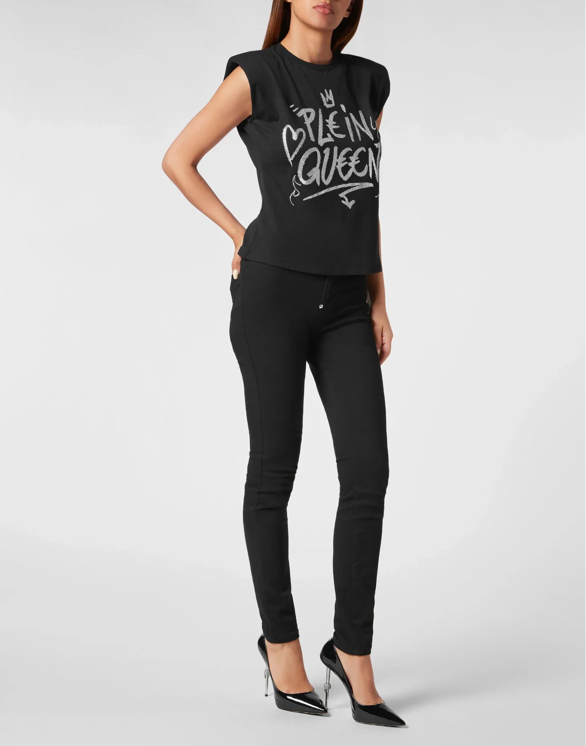 Sleeveless T-Shirt Sexy Pure with Crystals, цвет: Черный