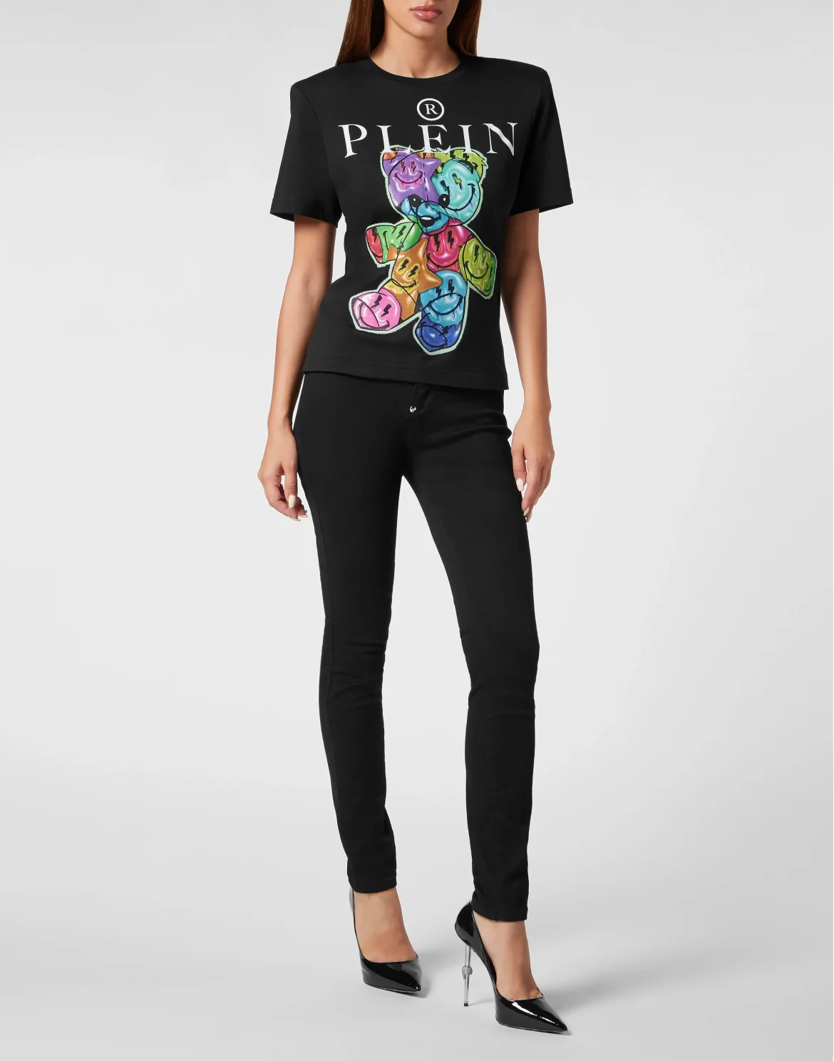 Padded Shoulder T-shirt Sexy Pure Smile, цвет: Черный