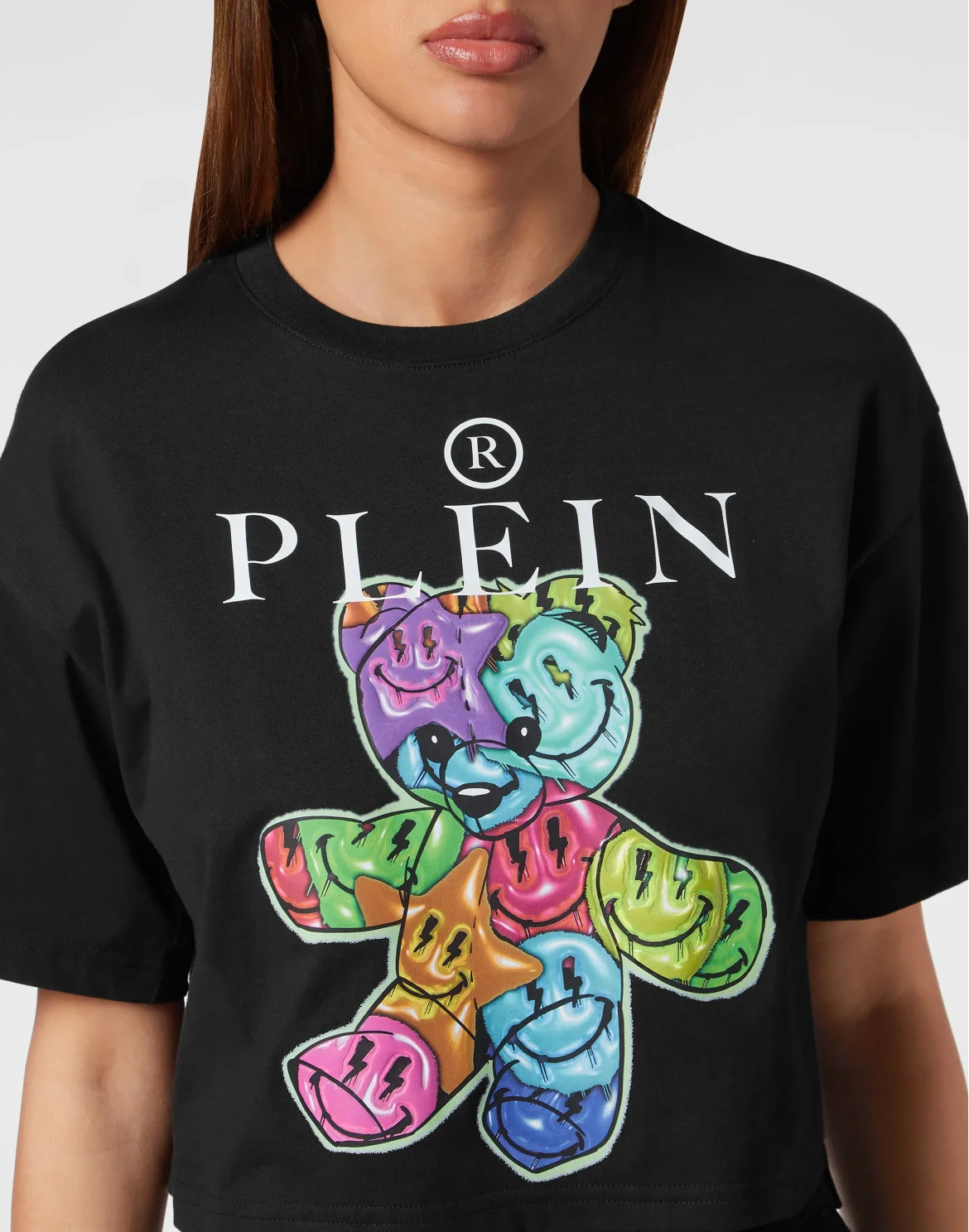 Cropped T-Shirt Round Neck Smile, цвет: Черный