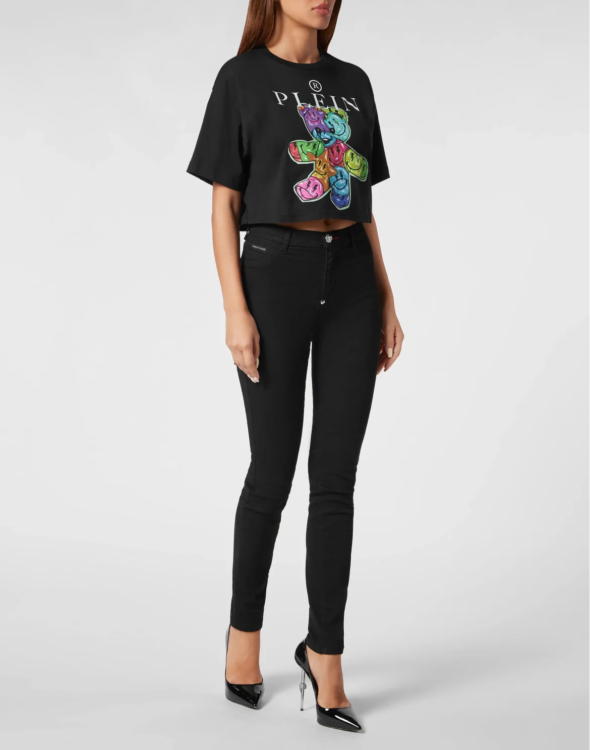 Cropped T-Shirt Round Neck Smile, цвет: Черный