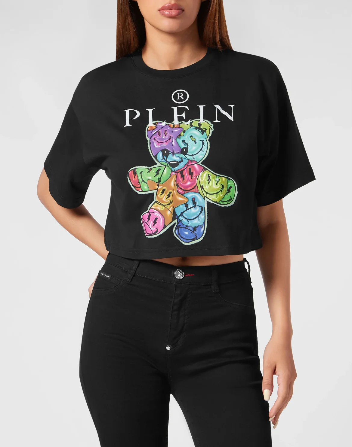 Cropped T-Shirt Round Neck Smile, цвет: Черный