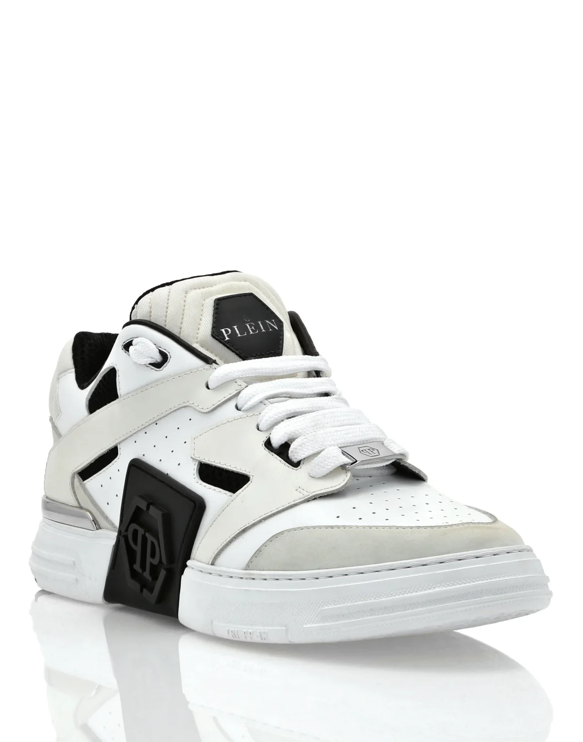 Mix Leather Lo-Top Sneakers, цвет: Белый