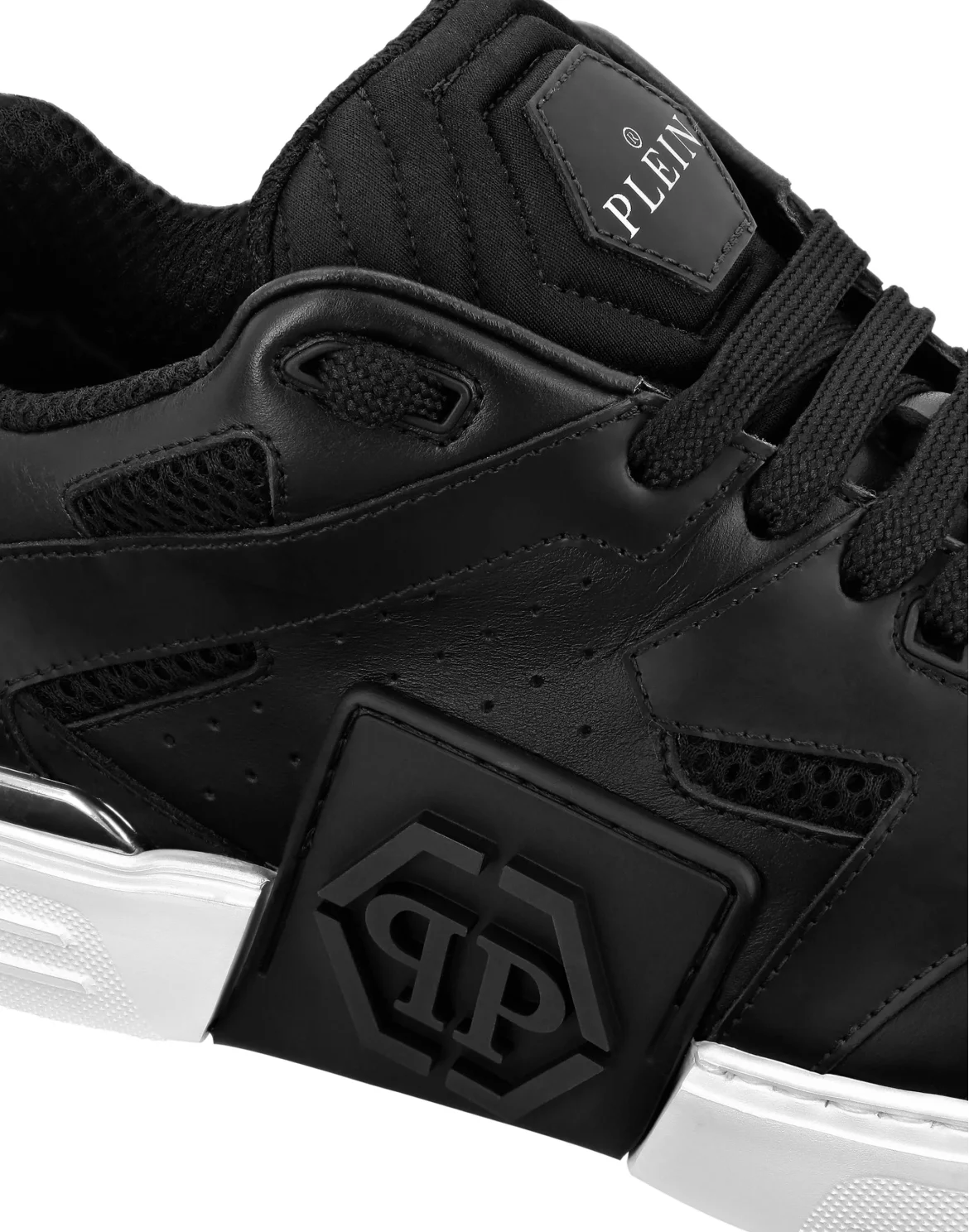Mix Leather Lo-Top Sneakers, цвет: Черный