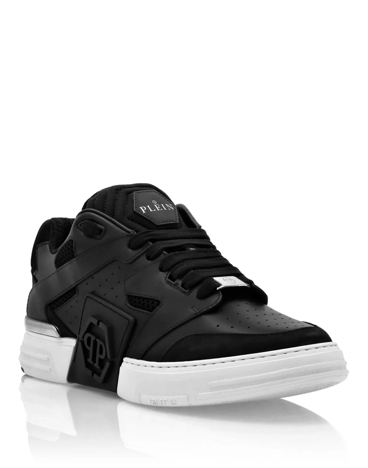 Mix Leather Lo-Top Sneakers, цвет: Черный