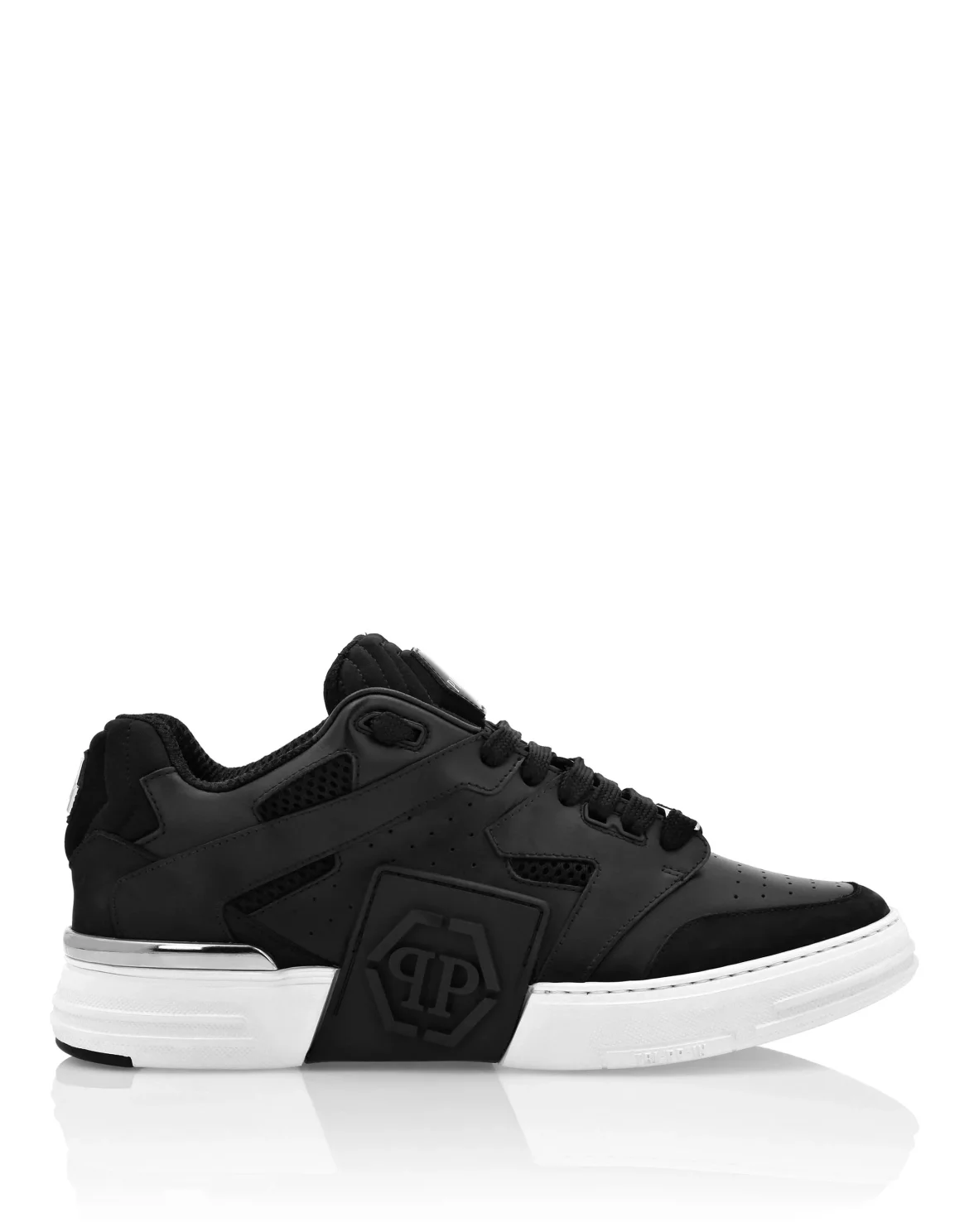 Mix Leather Lo-Top Sneakers, цвет: Черный