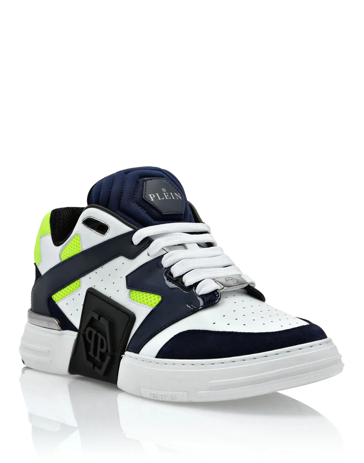 Mix Leather Lo-Top Sneakers, цвет: Синий