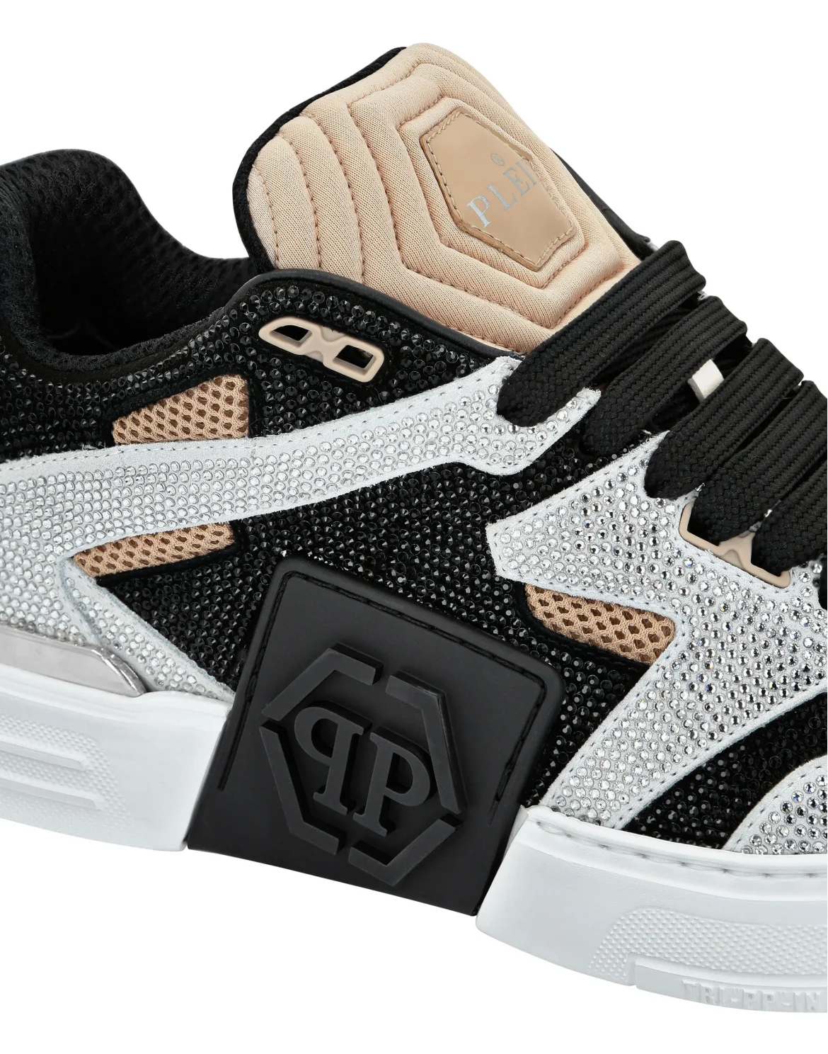 Mix Leather Lo-Top Sneakers Strass, цвет: Белый
