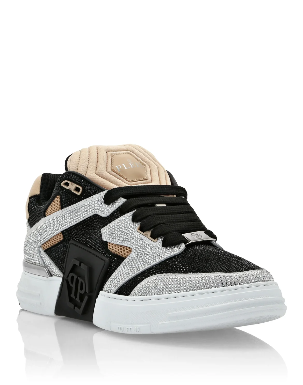 Mix Leather Lo-Top Sneakers Strass, цвет: Белый