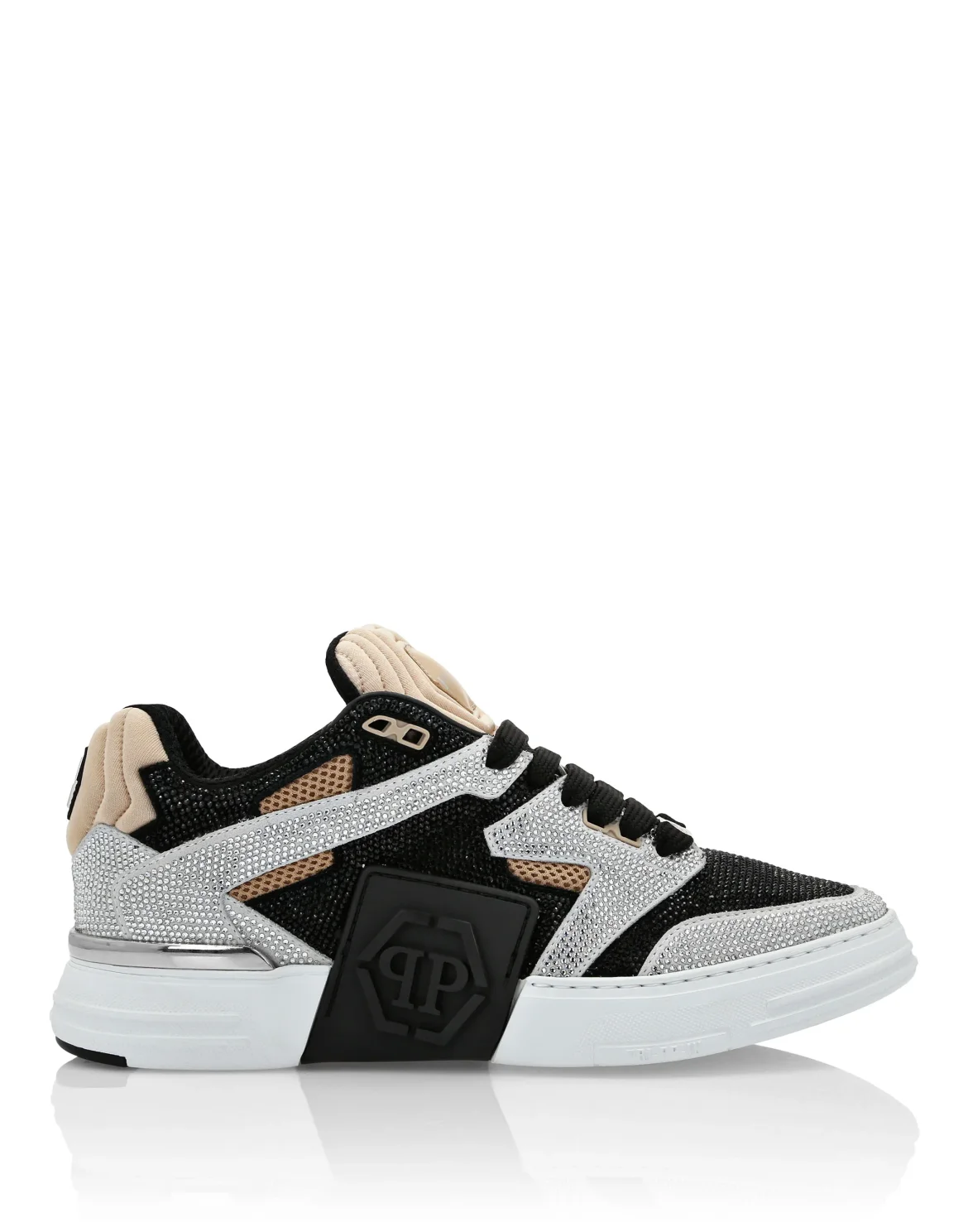 Mix Leather Lo-Top Sneakers Strass, цвет: Белый